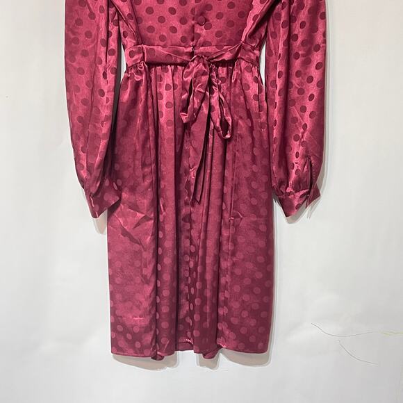 Modcloth Satin Dress Womens Medium Red Polka Dot Monochromatic Long Sleeves - Picture 3 of 14